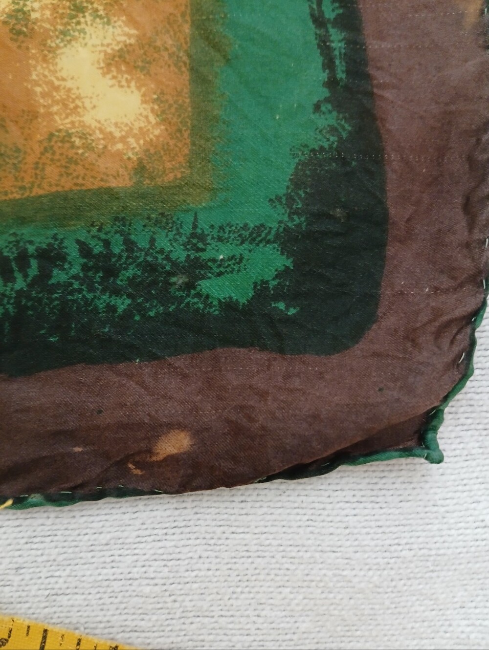 Vintage Horse Racing Silk Scarf - Green and Brown hand rolled edges - Picture 6 of 6